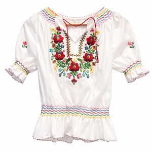Authentic Hungarian Kalocsa Hand-Embroidered Boho Blouse – Artisan Floral Top S
